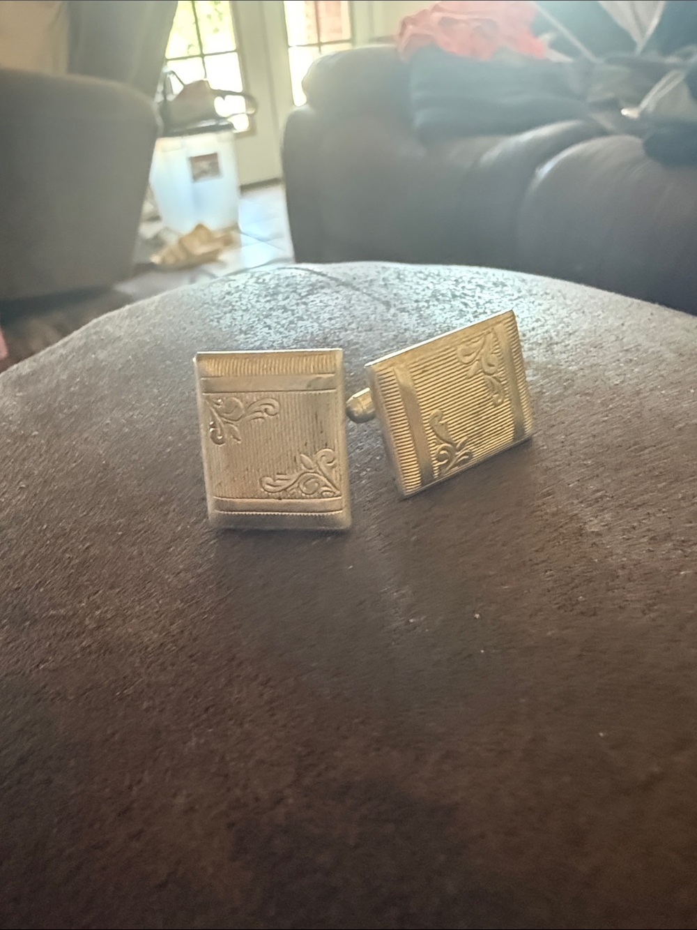 Vintage Silver-Tone Engraved Square Cufflinks - Men Accessories